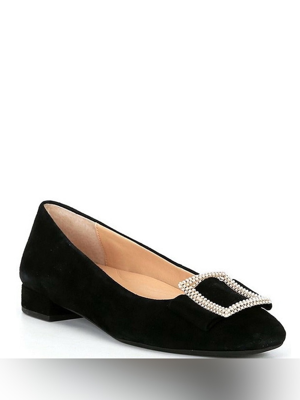 Alex Marie Black Suede Rhinestone Buckle Ballet Flat